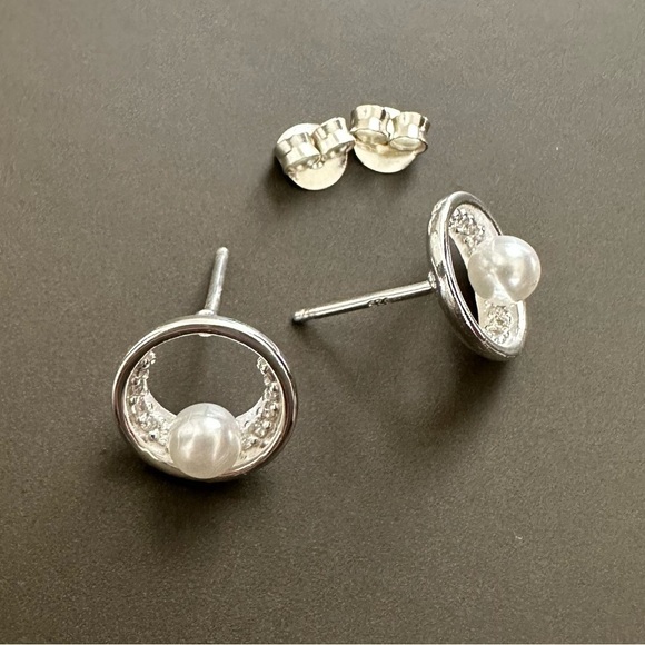 Sterling Silver Pearl Stud Earrings - Picture 6 of 8